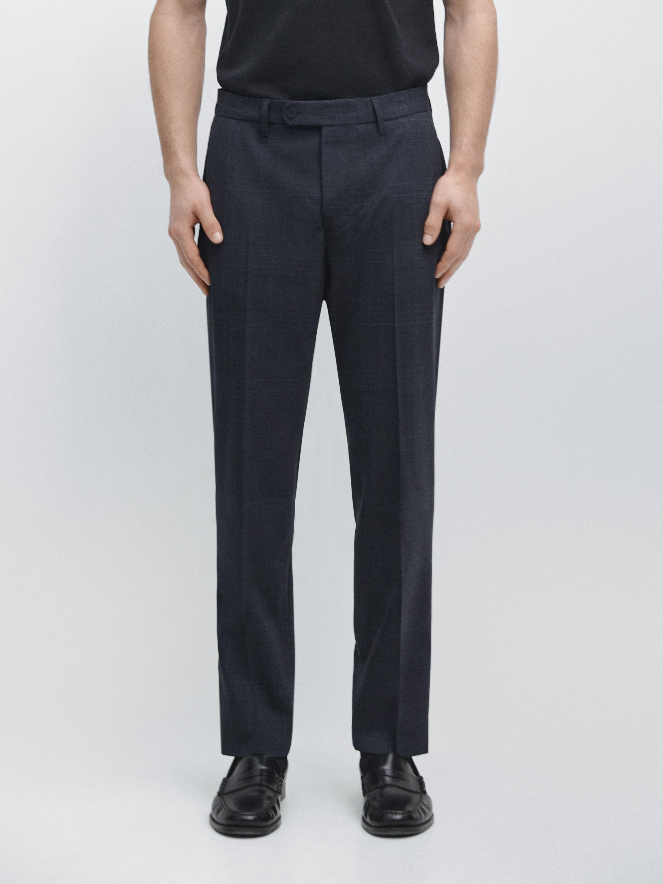 Cool wool blend check suit trousers